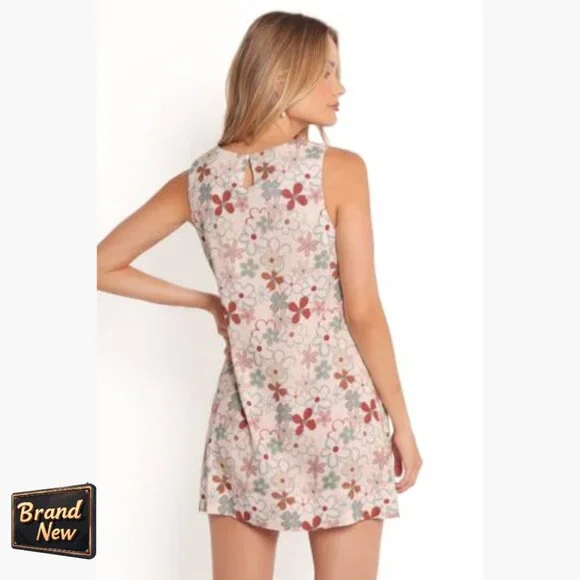 Mini Dress Sleeveless Casual Floral Print Round Neck Back Closure